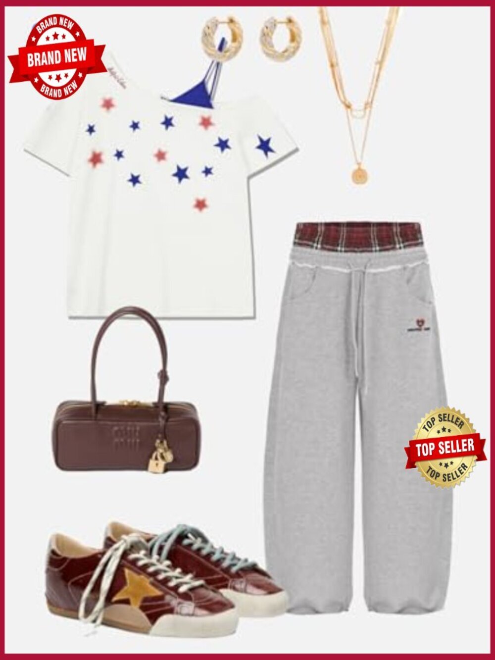 Off The Shoulder Oversized Star Graphic Tee Summer Cute Y2K Top - Picture 5 of 6